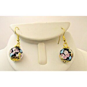 New Gold tone Venetian Glass BeadWire Hook Drop Earrings